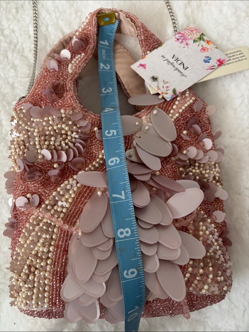 Handcrafted Pink Sequin & Pearl Evening Bag - Picture 7 of 8
